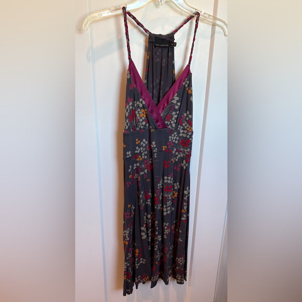 THE LIMITED halter dress flower print with satin trim XS